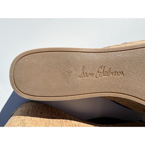 Sam Edelman Ramsey Black Sandals Womens Size 7.5 M Leather Upper Wedge Cork Heel - Picture 9 of 10
